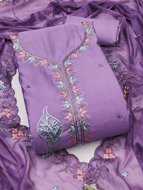 women solid with work embroidered unstitched suit set - 22182449 - Very Small Image - 1