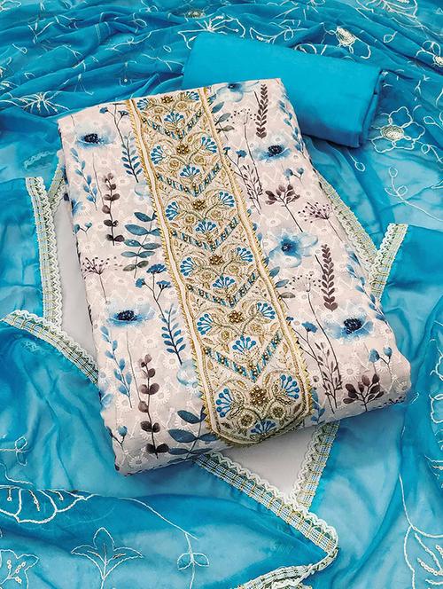 women floral printed embellished unstitched suit set - 22182461 - Very Small Image - 1