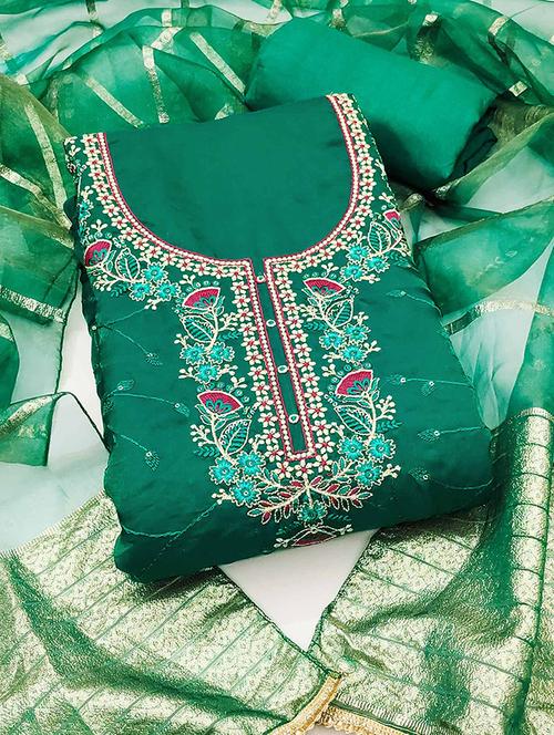 women solid with work embroidered unstitched suit set - 22182686 - Very Small Image - 1