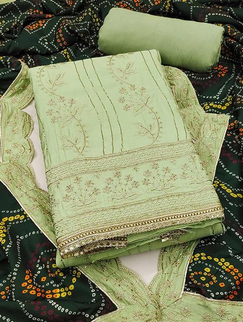 women solid with work embroidered unstitched suit set - 22182690 - Very Small Image - 1