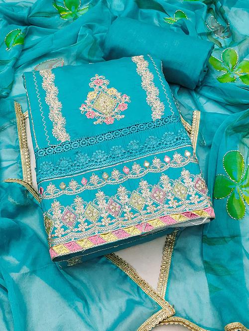 women solid with work embroidered unstitched suit set - 22182716 - Very Small Image - 1