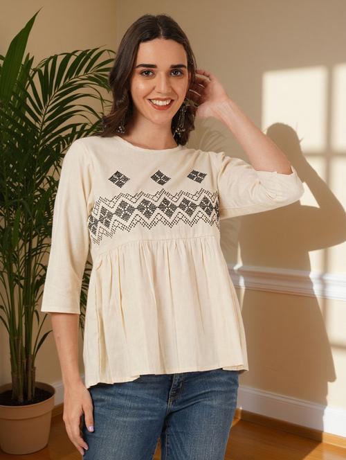 women embroidered three quarter sleeve flared top - 22182828 - Very Small Image - 1