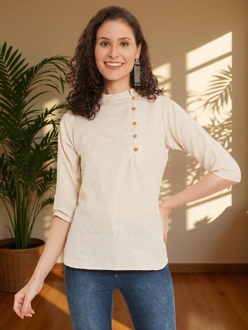 women solid three quarter sleeve regular top - 22182830 - Very Small Image - 1