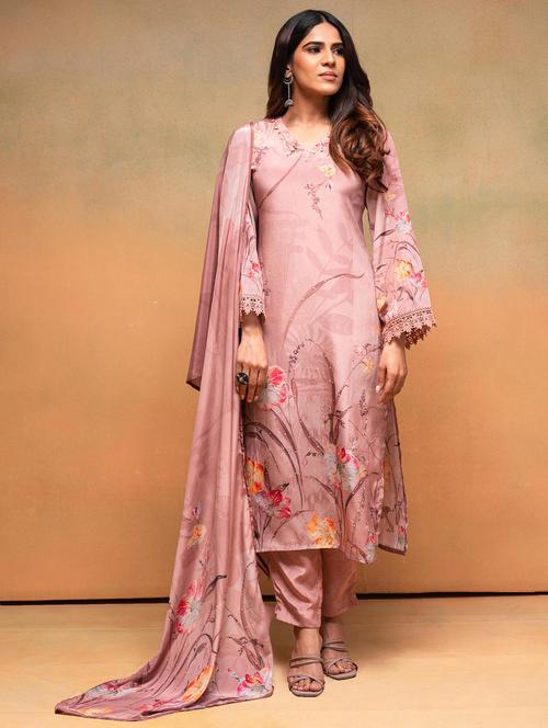 women solid with work long sleeve kurta pant with dupatta set - 22183420 - Very Small Image - 1