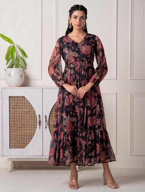 women floral printed puff sleeve tiered maxi dress - 22183434 - Very Small Image - 1