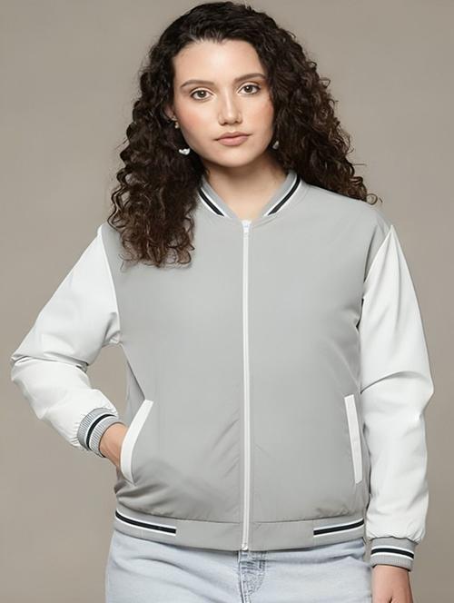 women color blocked long sleeve varsity jacket - 22183631 - Very Small Image - 1