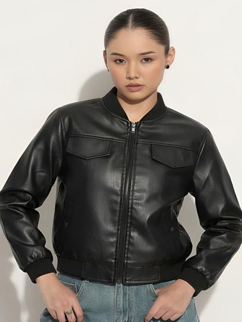 black faux leather bomber jacket women - 22183641 - Very Small Image - 1