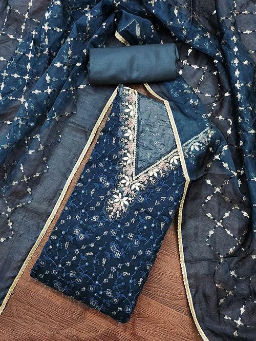 women solid with work embroidered unstitched suit set - 22184100 - Very Small Image - 1