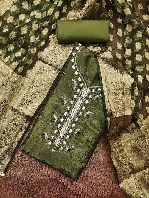 women solid with work embroidered unstitched suit set - 22184119 - Very Small Image - 1