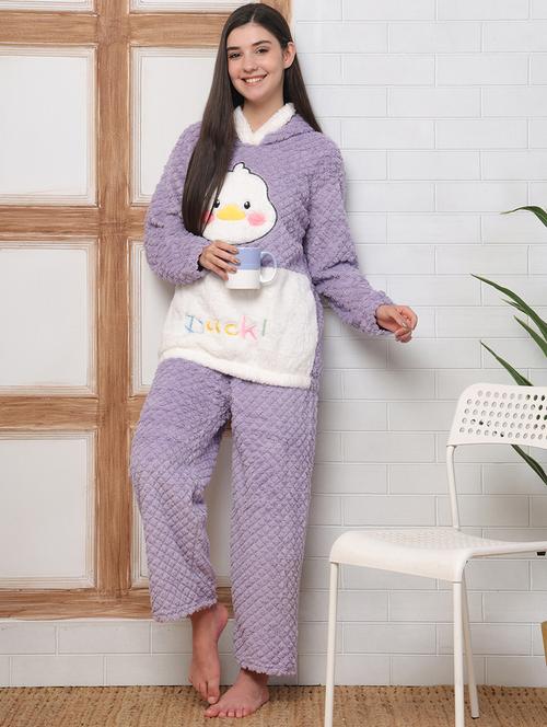 women self designed hooded nightwear pyjama set - 22184386 - Very Small Image - 1