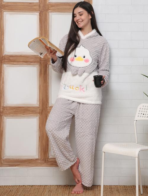women self designed hooded nightwear pyjama set - 22184387 - Very Small Image - 1