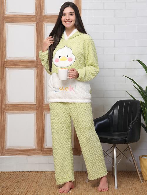 women self designed hooded nightwear pyjama set - 22184390 - Very Small Image - 1