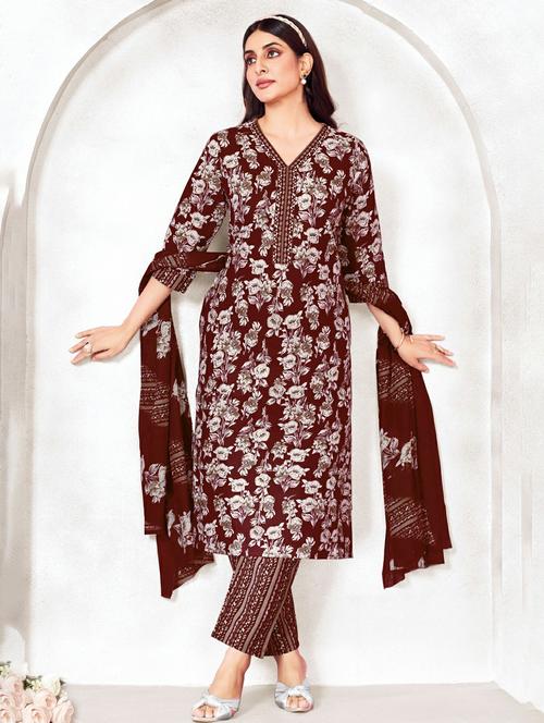 women floral printed three quarter sleeve kurta pant with dupatta set - 22185127 - Very Small Image - 1