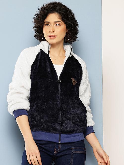 women color blocked long sleeve faux fur jacket - 22186134 - Very Small Image - 1