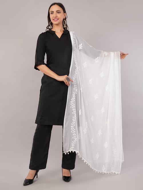 women solid with work embroidered dupatta  - 22186217 - Very Small Image - 1