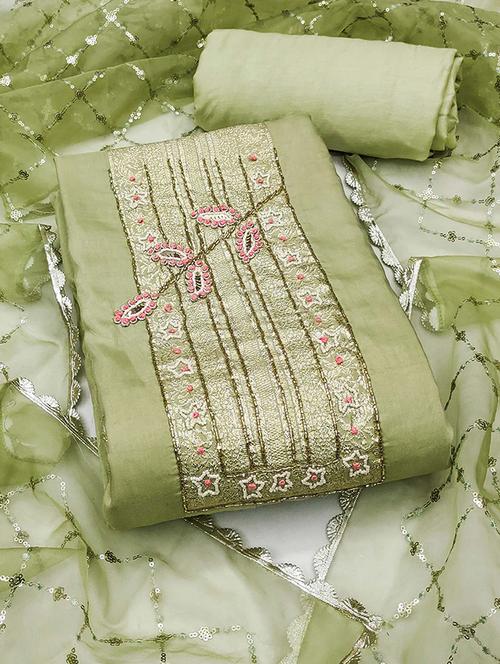 women solid with work embroidered unstitched suit set - 22187096 - Very Small Image - 1