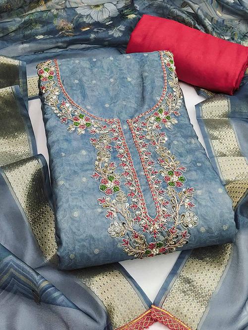 women printed embroidered unstitched suit set - 22187100 - Very Small Image - 1