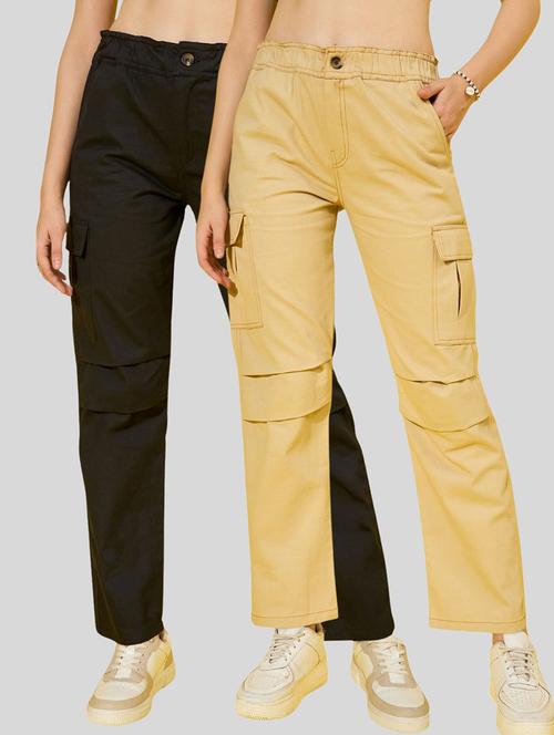 women pack of 2 solid high rise cargo - 22187216 - Very Small Image - 1