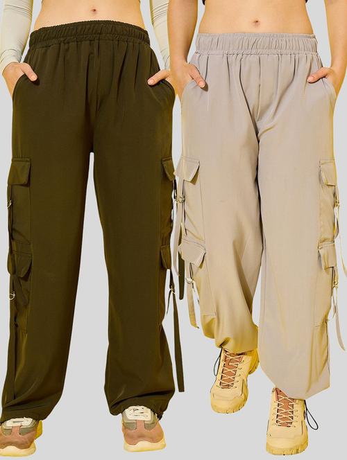 women pack of 2 solid mid rise cargo - 22187223 - Very Small Image - 1