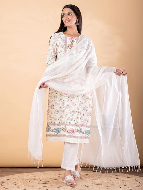 Women Floral Printed Three Quarter Sleeve Kurta Pant With Dupatta Set - 22187403 - Very Small Image - 1