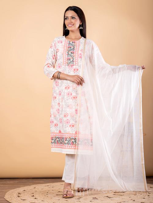 women floral printed three quarter sleeve kurta pant with dupatta set - 22187404 - Very Small Image - 1