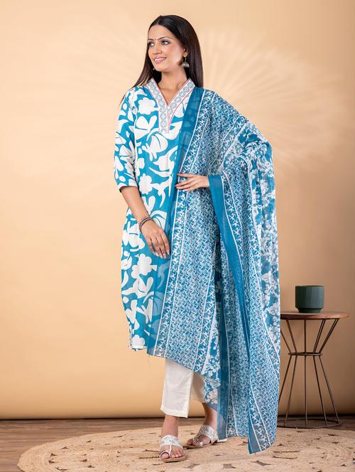 women floral printed three quarter sleeve kurta pant with dupatta set - 22187418 - Very Small Image - 1