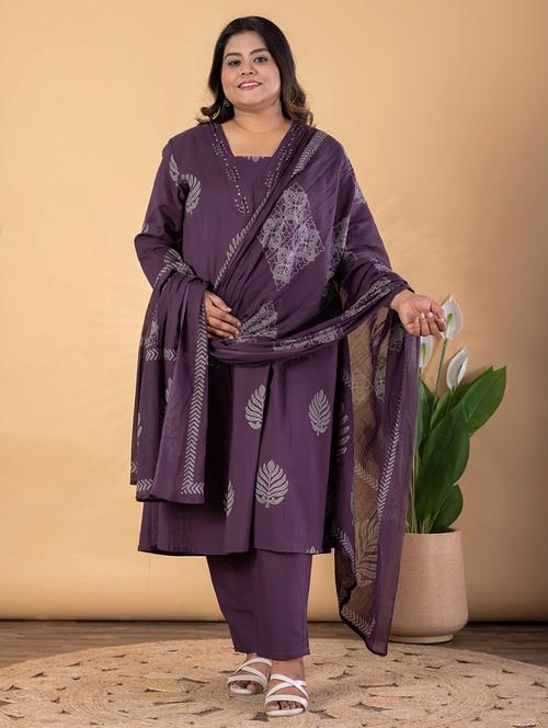 women plus size three quarter sleeve kurta pant with dupatta set - 22187436 - Very Small Image - 1