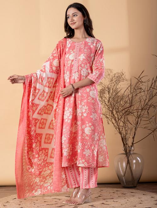 women floral three quarter sleeve kurta pant with dupatta set - 22187446 - Very Small Image - 1