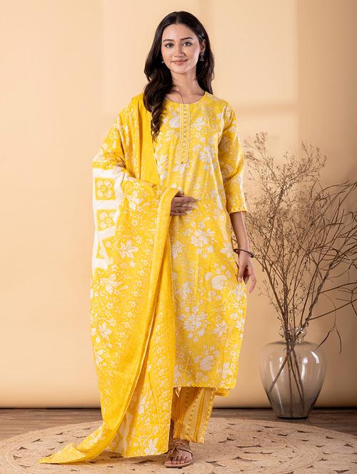women floral three quarter sleeve kurta pant with dupatta set - 22187461 - Very Small Image - 1