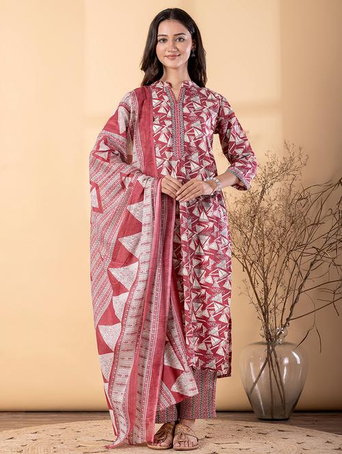 women printed three quarter sleeve kurta pant with dupatta set - 22187473 - Very Small Image - 1