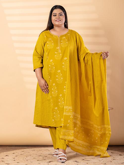 women plus size three quarter sleeve kurta pant with dupatta set - 22187481 - Very Small Image - 1