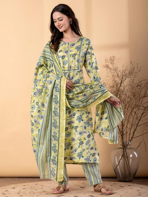 women floral three quarter sleeve kurta pant with dupatta set - 22187577 - Very Small Image - 1