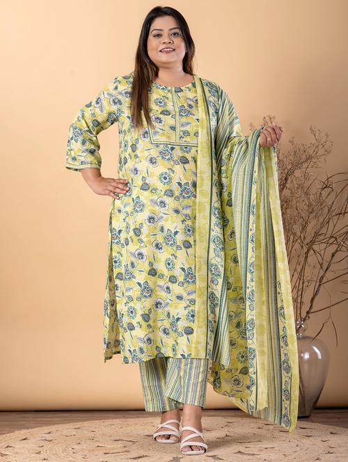 women plus size three quarter sleeve kurta pant with dupatta set - 22187578 - Very Small Image - 1
