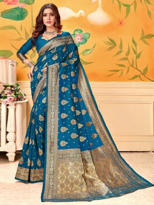 women self design kanjivaram saree with blouse - 22187626 - Very Small Image - 1