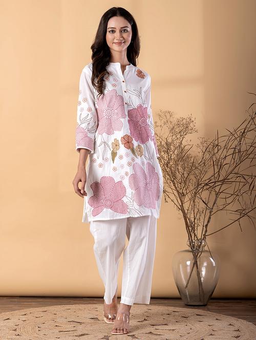 women solid with work three quarter sleeve ethnic co-ord set - 22187645 - Very Small Image - 1