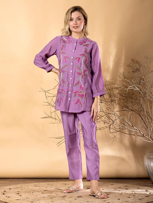 Women Solid With Work Long Sleeve Shirt & Trouser Co-ord Set - 22187662 - Very Small Image - 1