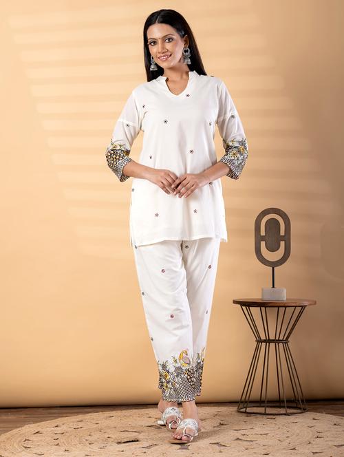 Women Solid With Work Three Quarter Sleeve Ethnic Co-ord Set - 22187669 - Very Small Image - 1