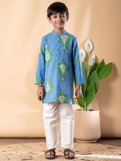 Boys Printed Long Sleeve Kurta & Pyjama Set - 22187719 - Very Small Image - 1