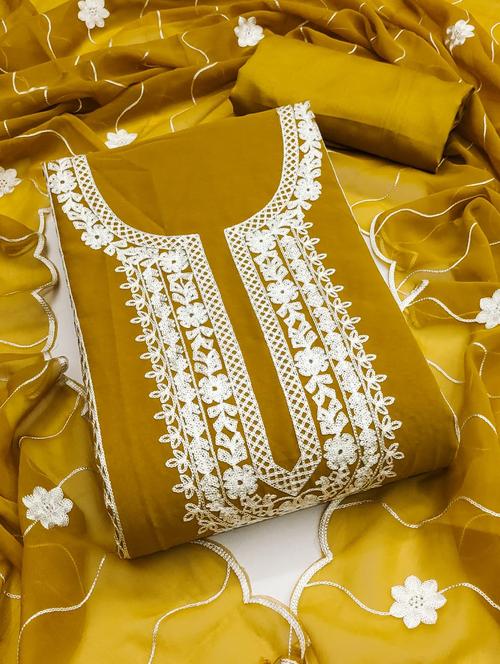 women solid with work embroidered unstitched suit set - 22187740 - Very Small Image - 1