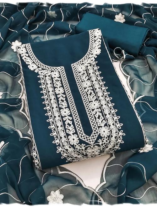 women solid with work embroidered unstitched suit set - 22187741 - Very Small Image - 1