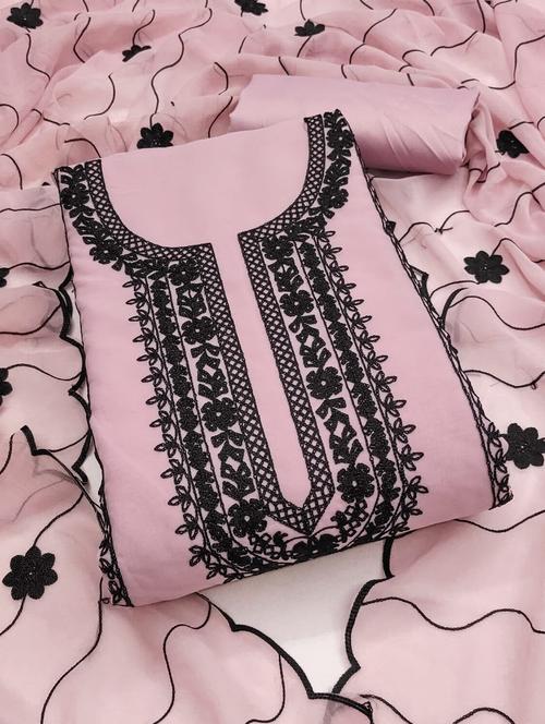 women solid with work embroidered unstitched suit set - 22187742 - Very Small Image - 1