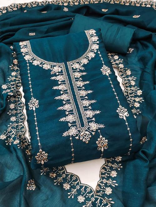 women solid with work embroidered unstitched suit set - 22187766 - Very Small Image - 1