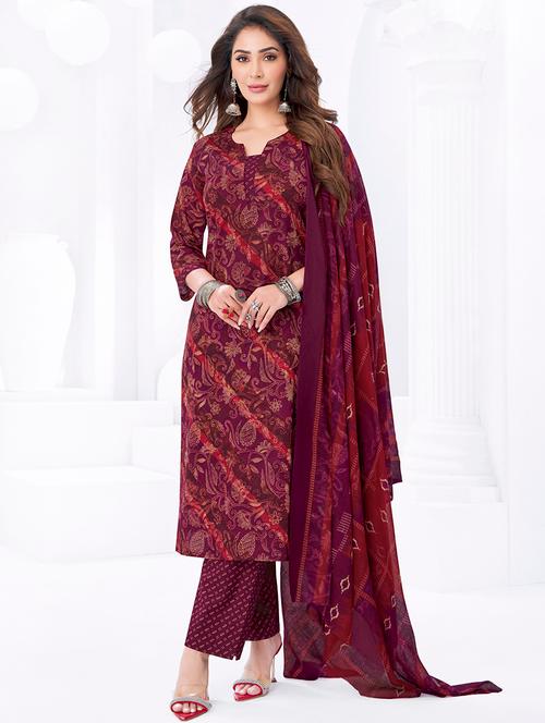 women printed three quarter sleeve kurta pant with dupatta set - 22203065 - Very Small Image - 1