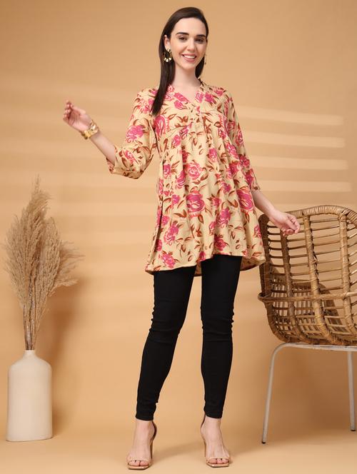 Women Floral Three Quarter Sleeve A-line Tunic - 22217641 - Very Small Image - 1