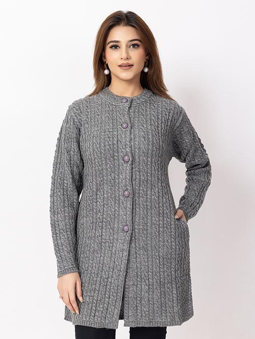 women self design long sleeve cardigan - 22217688 - Very Small Image - 1