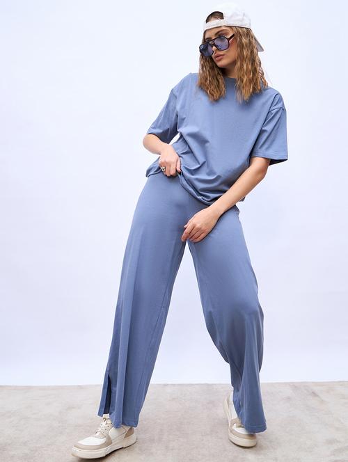 women solid t-shirt and trouser co-ord set - 22219931 - Very Small Image - 1