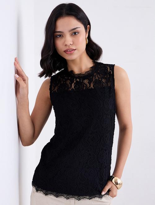 women self designed sleeveless lace top - 22219948 - Very Small Image - 1