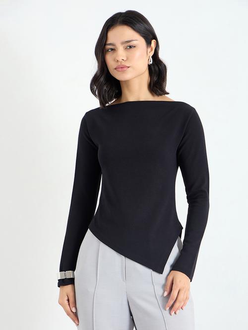 women solid long sleeve asymmteric top - 22219950 - Very Small Image - 1