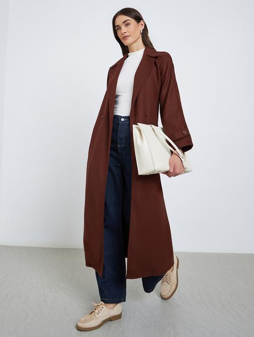women solid long sleeve trench coat - 22219970 - Very Small Image - 1