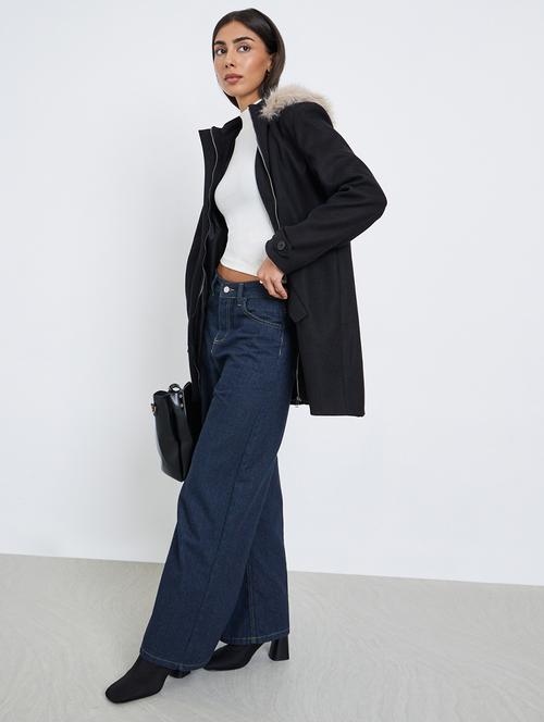 women solid long sleeve hooded trench coat - 22219973 - Very Small Image - 1